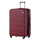 Coolife Expandable Large Checked Luggage Hardside PC+ABS Suitcase with TSA Lock, Lightweight Rolling Carry On with Spinner Wheels(Radiant Pink, 28in)