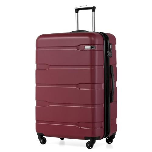 Coolife Expandable Large Checked Luggage Hardside PC+ABS Suitcase with TSA Lock, Lightweight Rolling Carry On with Spinner Wheels(Radiant Pink, 28in)
