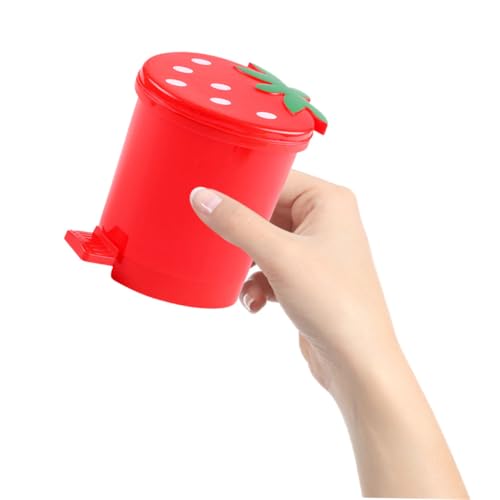 Bote de basura pequeño rojo para escritorio con tapa miniatura 4