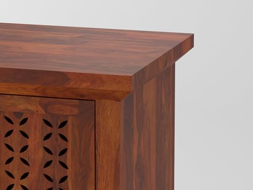 Image of Wudniture Solid Sheesham Wood Handcrafted Pooja Mandir /Temple for Home & Puja Room with Drawer & Tray | Wooden Pooja Ghar Furniture (Natural Finish)