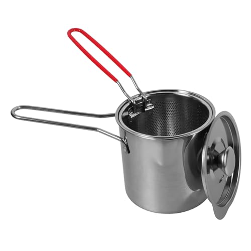 TOBBOMEY ステンレス製多機能ディープフライヤーポット 小型深型揚げ鍋 バスケット付き 耐高温速熱調理用 家用朝食ミルク加熱対応