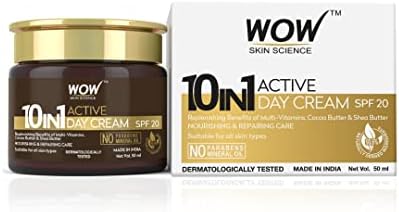 WOW 10 in 1 Active Miracle Day Cream with SPF 15 PA++ and Infused Shea and Cocoa Butter, Hydrolysed Collagen, Vitamin E, C and B5-50ml