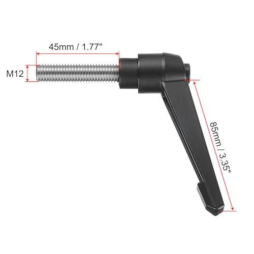 Image of uxcell Adjustable Clamping Lever Handle M12 x 45mm Metric 304 Stainless Steel Male Threaded Stud Hand Knobs Push Button Ratchet Rotating Screw Handles Bolts with Locking Lever Black