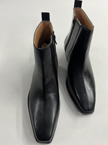 Image of LOZANO Italian Cut Classic Leather Chelsea Boots for Men | High Ankle Cuban Heel Square Toe Zip Closure Cushioned Insole Boot