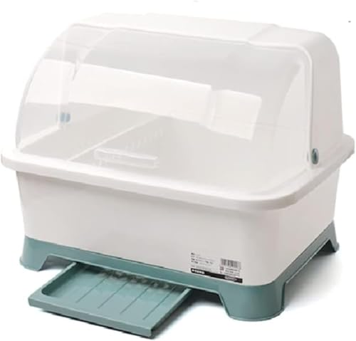 Riuuyyi ドレンラック 食器ドレンバスケット防塵 防汚 取り外し可能 収納ボックス プレート 蓋付き キッチンラック 水切りラック タテ置き 大容量 プラスチック製 (XL,グリーン)