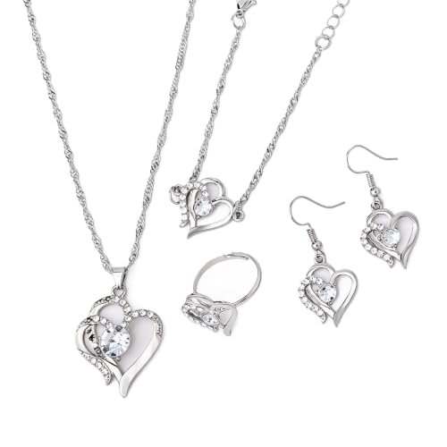 Pendientes de corazón doble con circonitas de alto brillo en conjunto de joyería fina