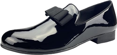 Justar Men's Patent Leather Tuxedo Dress Shoes Slip-on Loafers with Bowtie Wedding Party Prom Shoes for Men