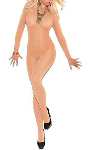 EROSPA® Hautfarbener Bodystocking ouvert Nude Catsuit Ganzkörperanzug sexy Stretch im Schritt offen lange Ärmel S M L EROSPA® Hautfarbener Bodystocking ouvert Nude Catsuit Ganzkörperanzug sexy Stretch im Schritt offen lange Ärmel S M L