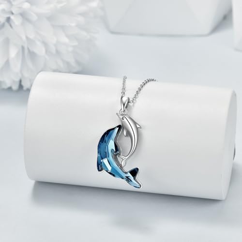 TOUPOP Dolphin Gifts Sterling Silver Dolphin Pendant Necklace Blue Crystal Dolphins Jewelry Summer Beach Themed Gifts for Women Birthday Christmas4