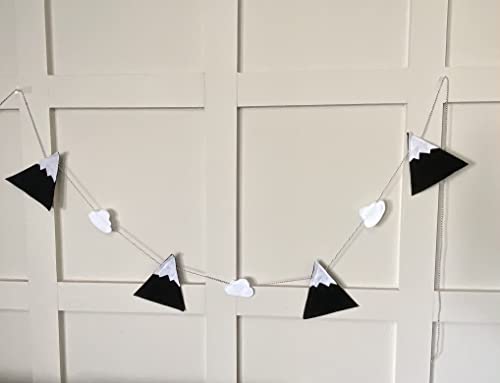 ELLA & MAX Kids Nursery Decor Mountain Garland Banner Light Gray & Patterned Gray Felt Bunting, Woodland Theme Nursery, Rustic Nursery Decor. Handmade in USA. (
