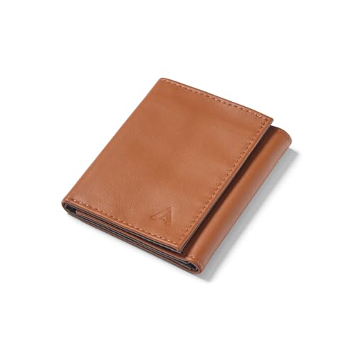 Image of Allett Trifold Wallet, Hazel Brown - Leather, RFID Blocking, Slim, Minimalist, Water Resistant, Thin, Front Pocket - Holds 3-12+ Cards, Flat Bills, Receipts & Coins - For Men & Women