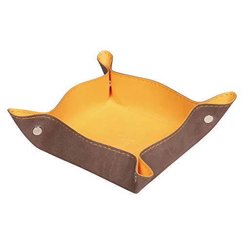 RHODIA 318853C - Vide-Poche Réversible Chocolat - 12x12x4,5 cm - ,Piqûres Sellier Orange, Coins Aimantés , Simili Cuir - Collection Home Office Rhodiarama - Organisation de Bureau & Rangement Design