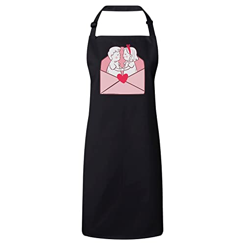 Tablier cuisine premium noir au design illustration Saint-Valentin