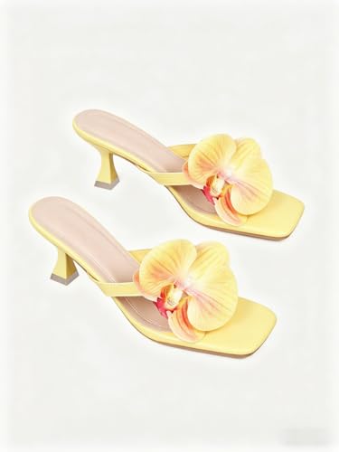 Image of MakeMeChic Women's Open Toe Floral Kitten Heels Flower Summer Beach Sandals