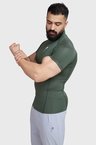 Image of Men Half Sleeves Slim Fit Compression High Neck Sports and Gym Tshirt