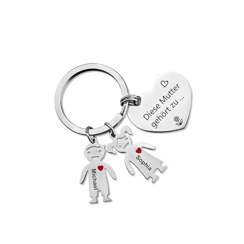 kaululu Schlüsselanhänger Personalisierte mit Namen Gravur Schlüsselanhänger Mama Edelstahl Schluesselanhaenger Familie mit Kindernamen Geschenke für Mama Jahrestag Geburtstag Muttertagsgeschenke