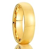 Epinki Anillos Matrimonio de Tungsteno para Mujer y Hombre 6mm, Liso Pulido Oro Anillo Compromiso Boda Aniversario Joyería Talla 14