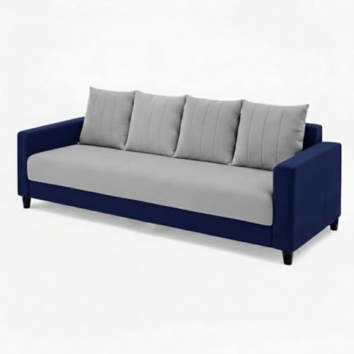 Image of STRIKON Plush 6 Seater L Shape Sofa Set with 2 Movable Ottoman | Flexible Layout |Silken Velvet Suede | Designer Sofa for Living Rooms & Office Spaces (Light Grey & Dark Blue)