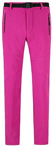 AbelWay Women's Outdoor Mountain Waterproof Windproof Fleece Ski Snow Pants Hiking Trousers Rose Red