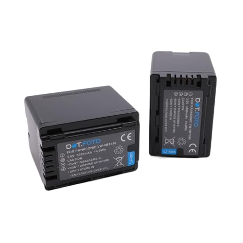 2 x Dot.Foto VW-VBT380 Premium 3.6v / 3880mAh Rechargeable Battery for Panasonic HC-V110, HC-V130, HC-V160, HC-V180, HC-V201, HC-V250,HC-V260,V720 V750 V770 V777 VX870 VX980 VX989