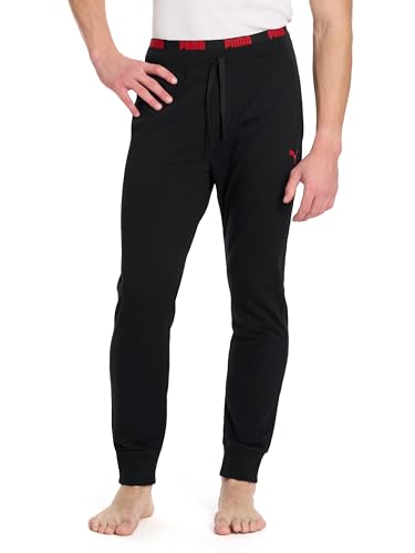 Puma Men's French Terry Lounge Pant with Dual Band and Drawcord, Black/for All Time Red