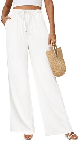 Linen Pants for Women Flowy Palazzo Pants Boho High Waist Wide Le...