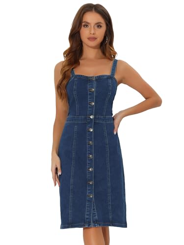 Allegra K Button Down Denim Dress for Women's Summer 2025 Sleeveless Sweetheart Neck Jeans Dresses