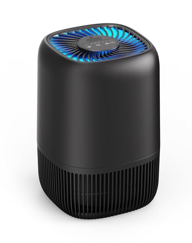Air Purifiers for Office with H13 True HEPA Filter Up to 1076 Ft² for Pet Family, Pollen, Smoke, Compact Air Cleaner with 3 Speeds, Timer, Aroma Quiet, 360°Intake, for Home Bedroom, Black