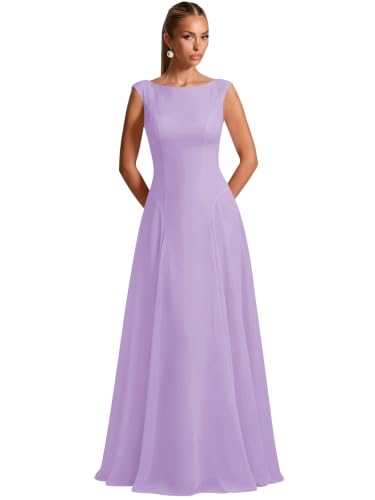 Mevynel Formal Wedding Guest Dress Chiffon Lilac Bridesmaid Dress Long 2