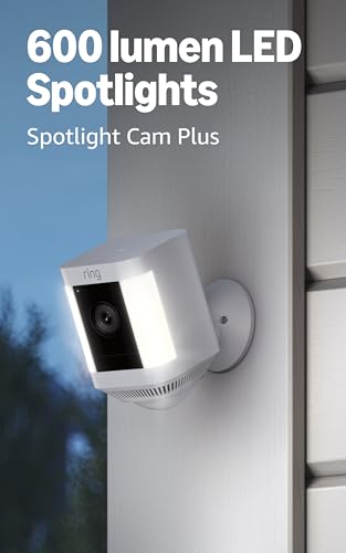 Image of Ring Spotlight Cam Plus, Battery, White with 2 Window and Door Sensors (newest model) and Motion Detector (newest model)