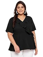 wild U Women Plus Size Ruffle Wrap Peplum Western Stylish Latest Trendy Top (Black, Size: 5XL)