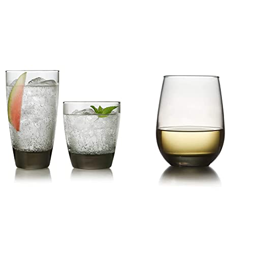 Libbey Classic Smoke 16-Piece Tumbler And Rocks Glass Set & Classic Smoke All-Purpose Stemless Wine Glasses, 15.25-Ounce, Set Of 6 #TOP27