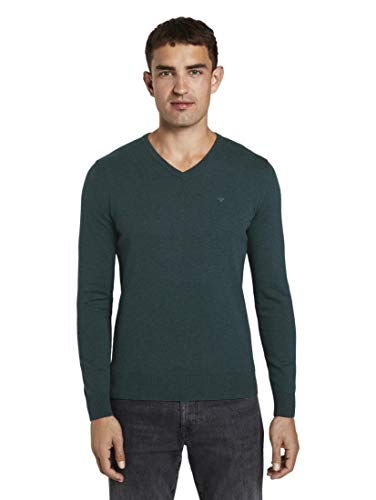 Tom Tailor Basic V-Neck Sudadera, 21545/Sapphire Green Melan, M para Hombre