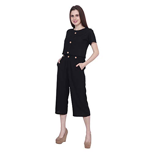 Image of POPWINGS Casual Black Rayon Culottes with top for Women, Jumpsuit