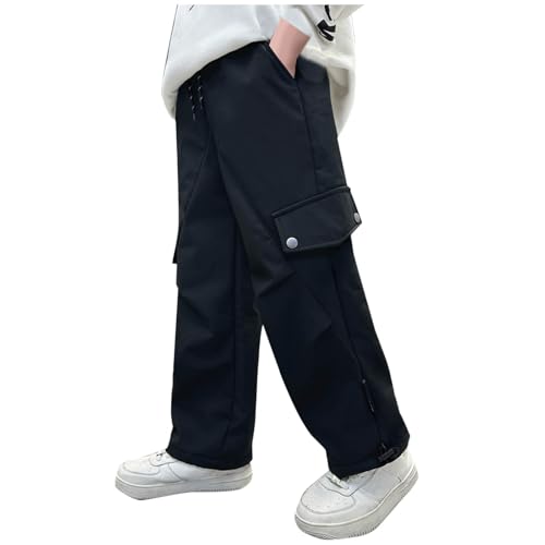 Boys Baggy Sweatpants Casual Fashion Straight Leg Open Bottom Cargo Pants Elastic Waist Athletic Jogger Sweat Pants