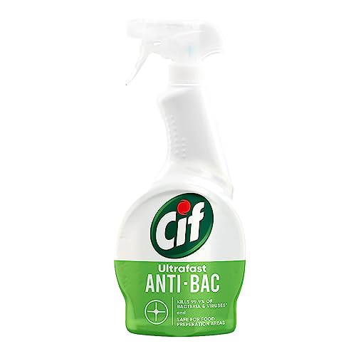 Cif Power & Shine Antibacterial Multipurpose Cleaner Spray, Kills 99.9% of Bacteria & Flu Viruses, Surface Cleaner for Kitchen, Bathroom & Around Home, Disinfectant Spray for Various Surfaces, 450ml