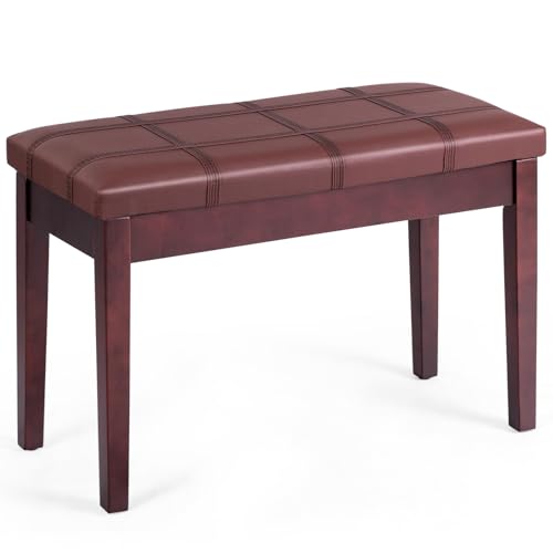 GLACER Piano Bench with Storage, Wooden Piano Seat w/PU Leather Cushion, Hidden Storage Space & High-Resilience Sponge, Vanity Stool for Schools, Churches & Homes (Brown)