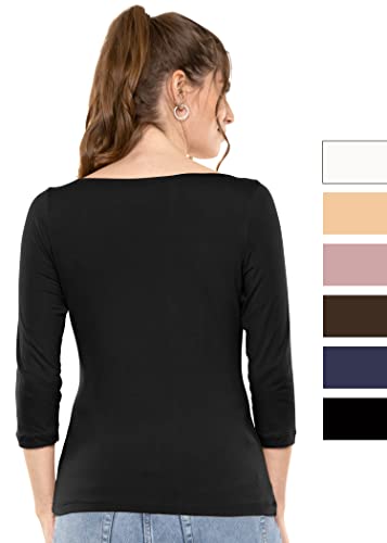 STRETCH IS COMFORT Women's and Plus Oh So Soft ¾ and Long Sleeve Boat Neck Top3