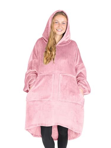 Bare Home Microplush Wearable Blanket with Split Front Pockets - Soft and Plush - Warm and Cozy - Adult &amp; Kid Sizes (Adult, Light Pink)