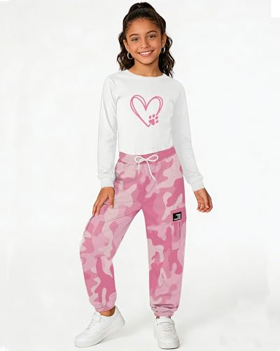 Image of Betusline Girls Fall Winter Clothing Sets, Long Sleeve Crop Top & Cargo Jogger Pants 2 Piece Outfit Sets,4T-14Y
