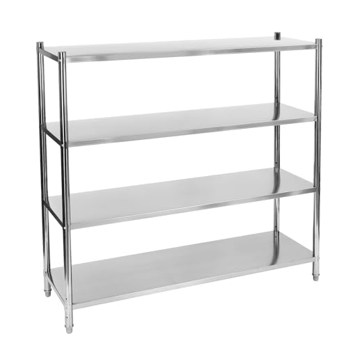 Stainless Steel Shelving, 4-Tier Floor Standing Stainless Steel Storage Shelf, 58.1x17.5x58.1in Open Height Adjustable Storage Shelf, 330lbs Each Layer, Heightened Bottom, Anti-Slip Feet, Silver