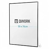 QWORK® Aluminium Bilderrahmen 50 x 70 cm, Schwarz Matt, schmaler Rand 10 mm, Außenmaß 51,5 x 71,5 cm, Sichtmaß 49,5 x 69,5 cm, mit bruchsicherer Acrylglasscheibe, für Poster, Bilder, Urkunden