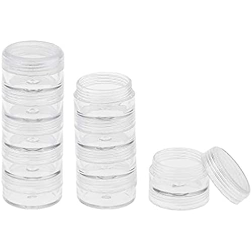 Lot de 10 boîtes de rangement empilables rondes transparentes à 5 étages pour bijoux, perles, boutons, cosmétiques
