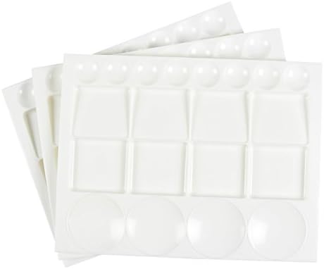3-Pack of Plastic Palettes - Art Painting Supplies, Watercolor Paint Tray, Rectangular Painting Pallets with 20 Mixing Wells Each, White - 12.6 x 9.7 inches