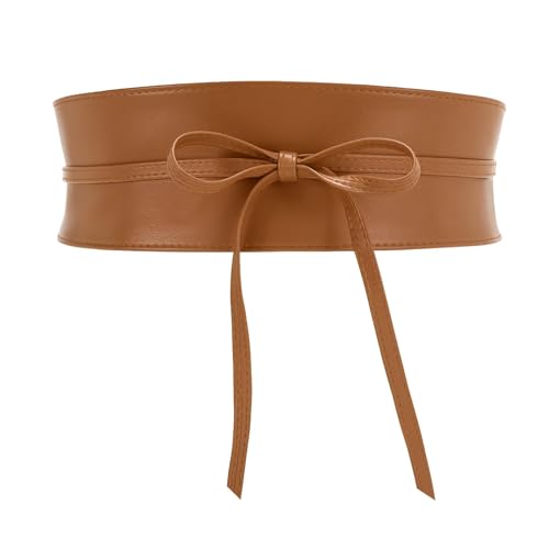 WHIPPY Women Obi Waist Belt Faux Leather Wide Wrap Around Bowknot Belt Ladies Waistband Belts for Dress