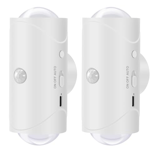 Hyunlai Intelligente bewegungsaktivierte LED-Wandleuchte mit Farbverlauf, wiederaufladbare, kabellose Nachtlampe, dimmbare Innen-/Außenbeleuchtung für Schlafzimmer, Wohnzimmer, Flur (Weiß, 2 Stück)