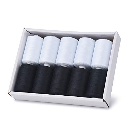 Moon Waves Sewing Thread 40 Colors 1000 Yards Per Spool 40S/2 Polyester 15 Color Sets Options For Sewing Machine,Embroidery Machine,Hand Sewing (5 Black 5 White) #TOP29