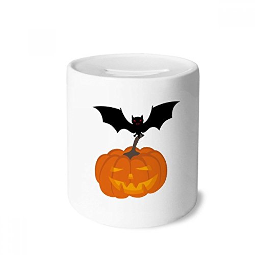 Tirelire enfant Halloween idée cadeau originale en céramique citrouille et chauve-souris multicolore
