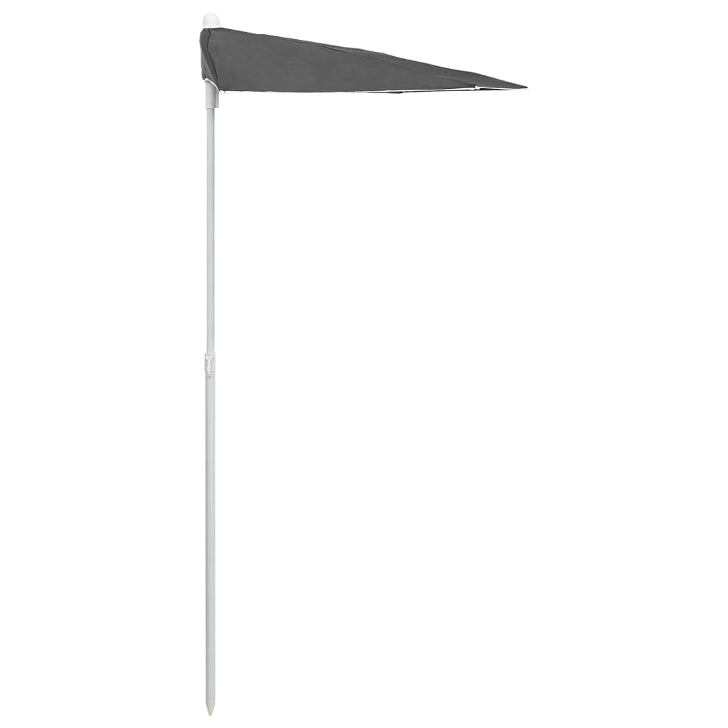 Mezzo ombrellone da 180 x 90 cm, nero, per balcone, terrazza e giardino, salvaspazio, con palo in acciaio e 5 stecche, facile da montare