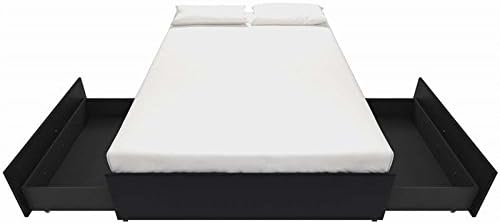 DHP Maven Upholstered Platform Bed for Raised Mattres Support with Underbed Storage Drawers, No Box Spring Needed, Queen, Black Faux Leather
